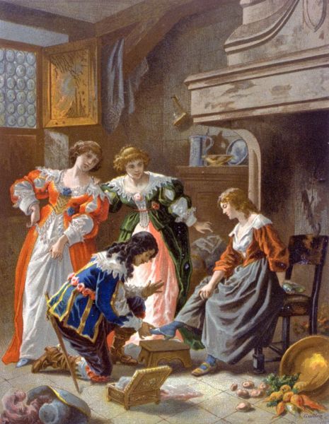 Иллюстрация Фредерика Теодора Ликса, на которой изображена одна из основных сцен сказки «Золушка», XIX век.