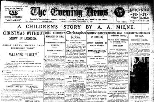 После этого Милн решил написать серию рассказов о Винни-Пухе, любимой игрушке сына, и посвятил их своей умершей жене Дороти. Первый рассказ был опубликован в 24 декабря 1925 года в London Evening News.