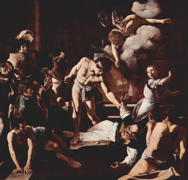 Затем было создано «Мученичество апостола Матфея» (1600). С помощью кьяроскуро художник концентрирует взгляд зрителя на фигуре убийцы и распростертом на полу апостоле. На заднем плане среди свидетелей Караваджо изобразил себя.