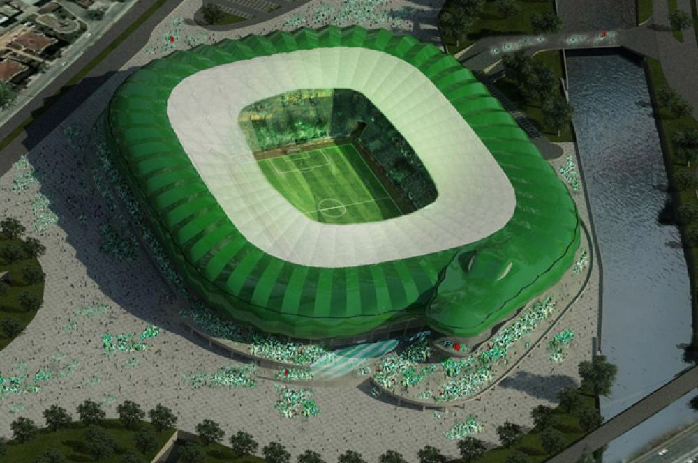  «Тимса-арена» в Турции. Домашний стадион футбольного клуба «Бурсаспор» также называют «Крокодил-ареной». Он был открыт в 2015 году. Трибуны стадиона вмещают свыше 43 000 человек. Внешне спортивное сооружение оправдывает своё название: оно выполнено в зелёном цвете и напоминает свернувшегося крокодила.