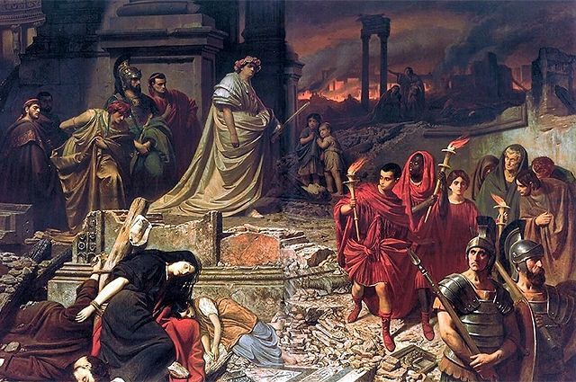 Нерон смотрит на горящий Рим. Карл Теодор фон Пилоти, 1861 г.