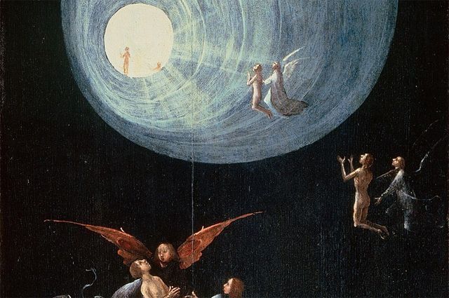 На картине Иеронима Босха «Восхождение в эмпирей», написанной в 1505 г., запечатлён сюжет, который видели люди в момент клинической смерти, – полёт вверх в туннель с неким светящимся существом. Фрагмент.