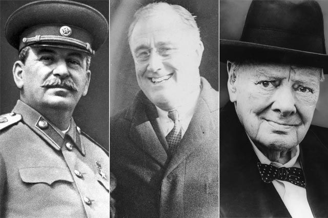 Иосиф Сталин, Франклин Рузвельт, Уинстон Черчилль. 