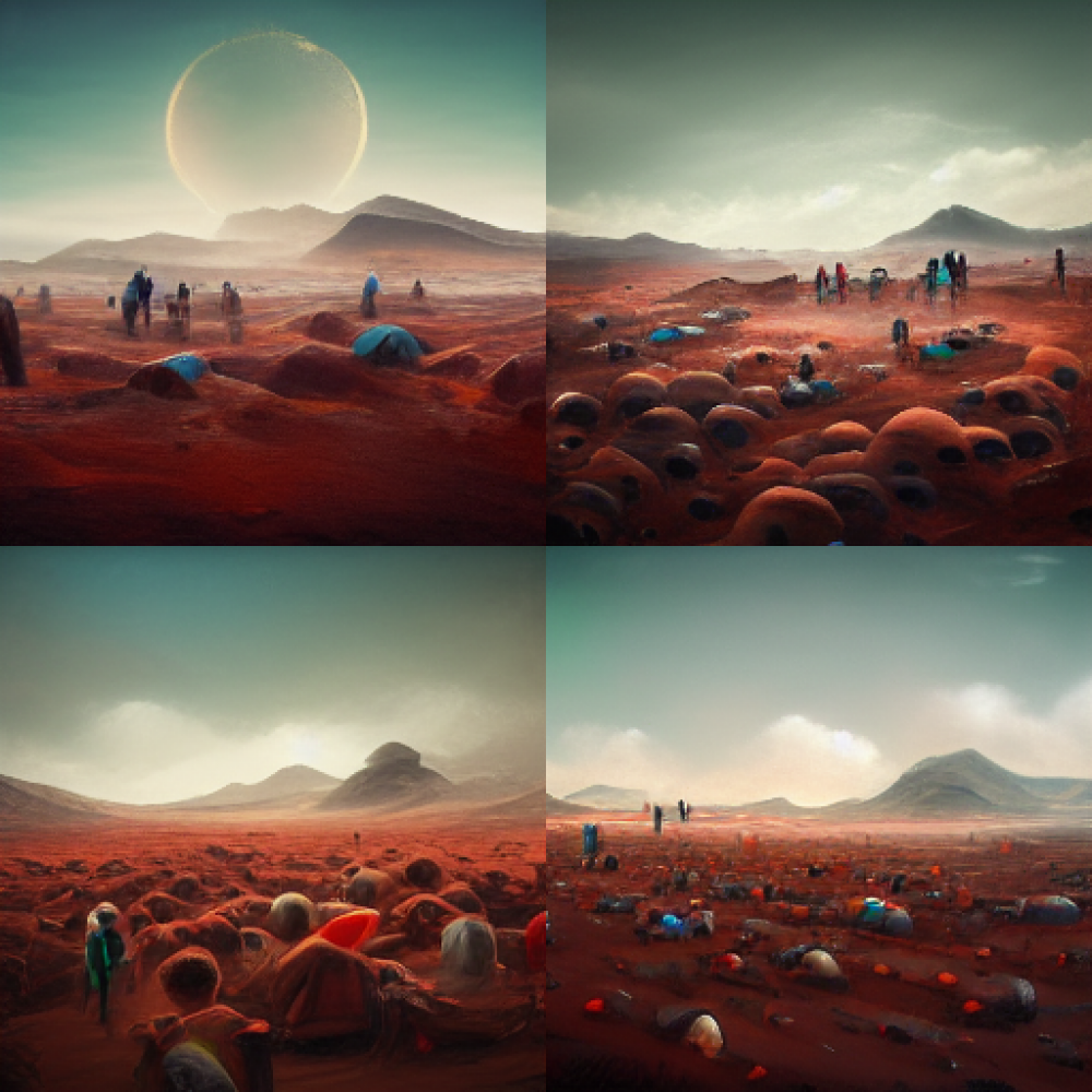 Еще несколько картинок от искусственного интеллекта на тему «Люди на Марсе». 