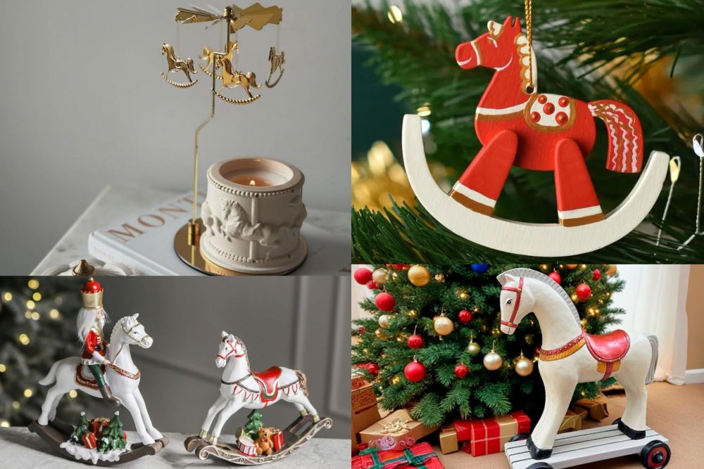 Создать волшебную атмосферу праздника помогут милые детали с символом грядущего года: свечи с изображением лошади, изящные ёлочные украшения в форме скакунов и статуэтки, которые станут прекрасным акцентом на новогоднем столе или под ёлкой.